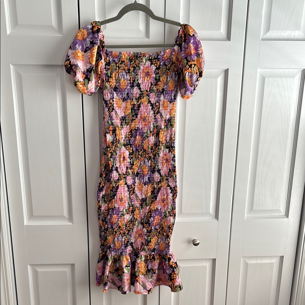 Hello Molly Floral Smocked Dress with Puff Sleeves - Size 6 (M)